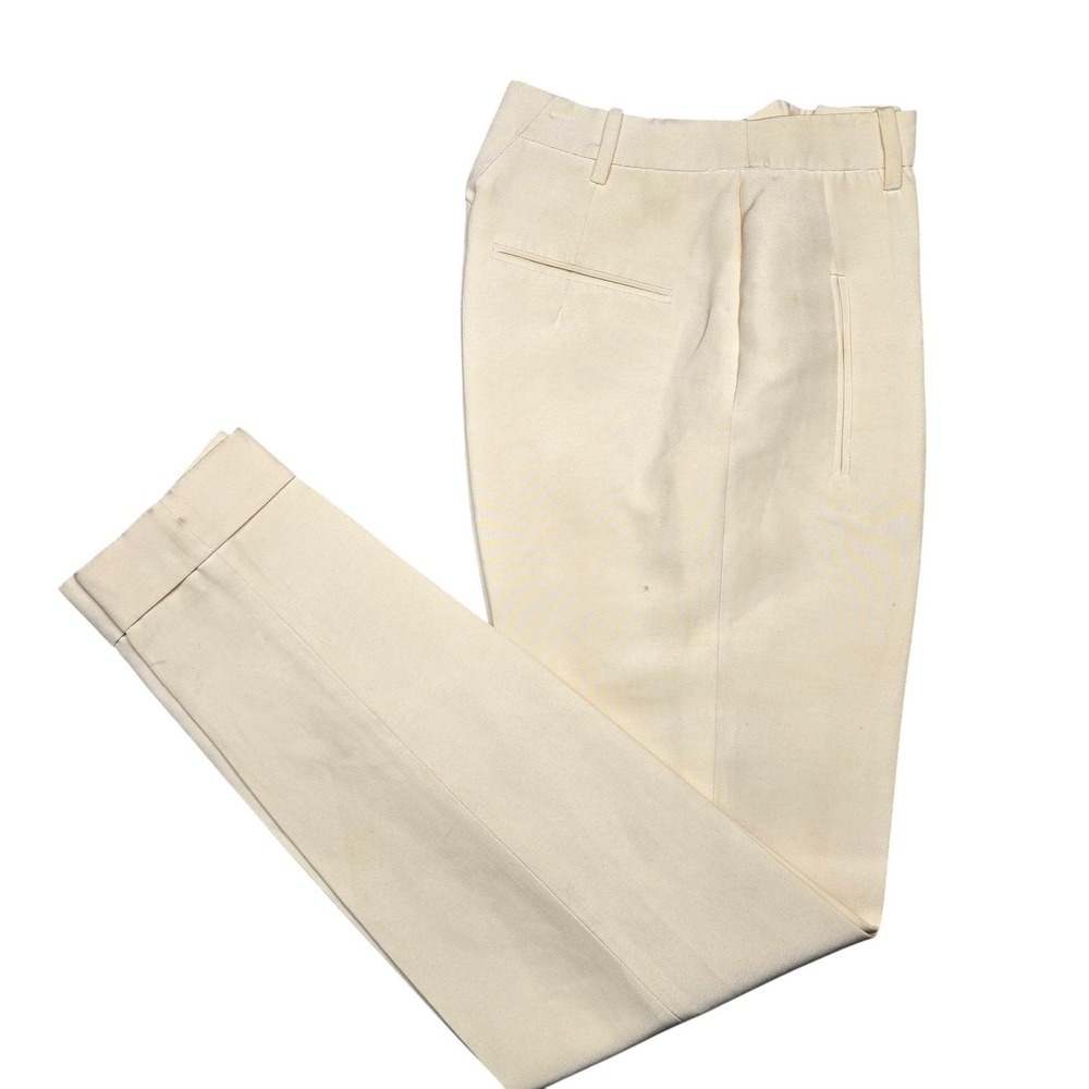 Balenciaga Pants Womens 38 Beige Silk Gabardine Cuffed Zip‎ Ankle Made Italy